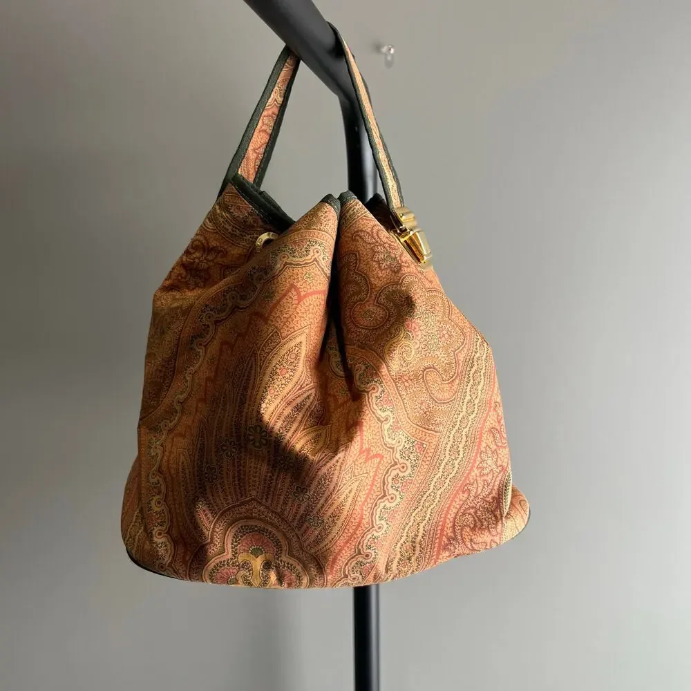 Entro Profumi Paisley Nylon Brown/Green Small Bucket Bag Tote Beauty item